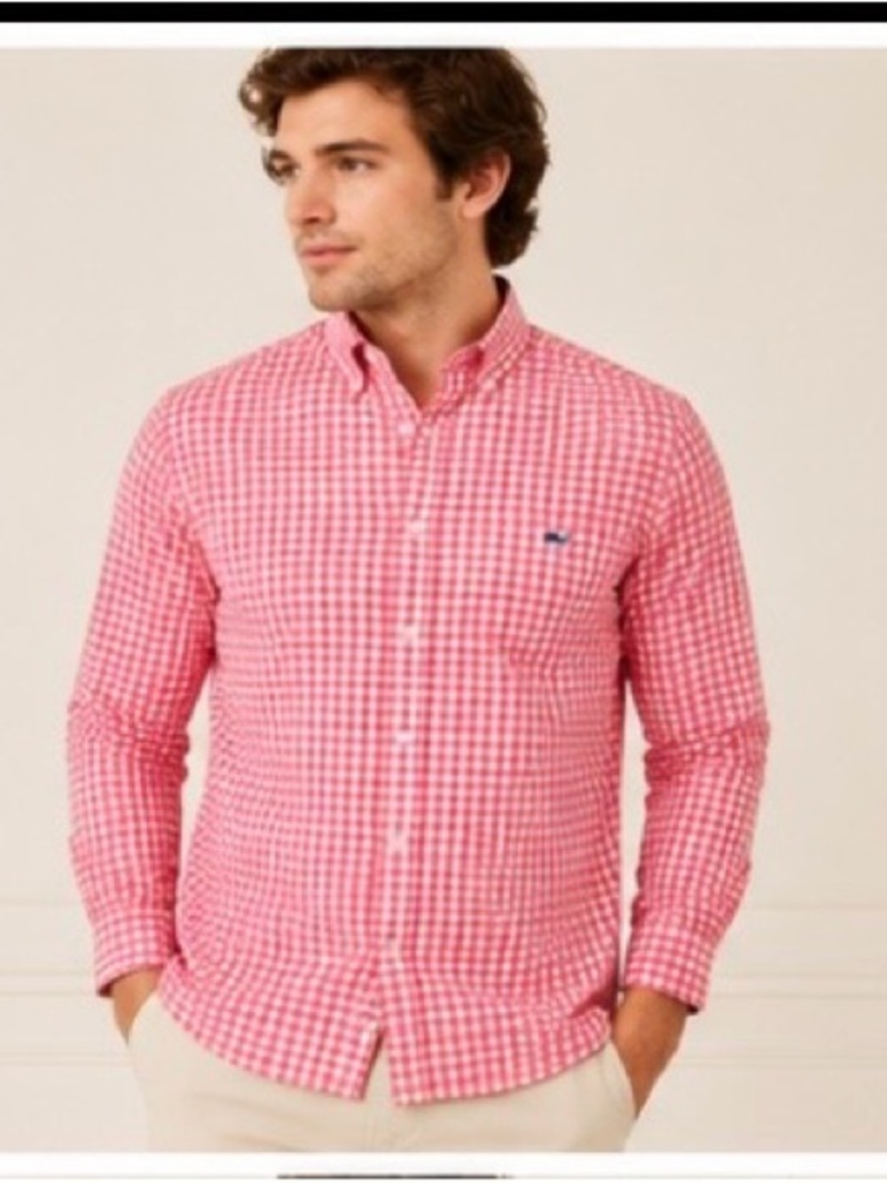 Vineyard Vines Pink Gingham Button-Down Shirt MEDIUM